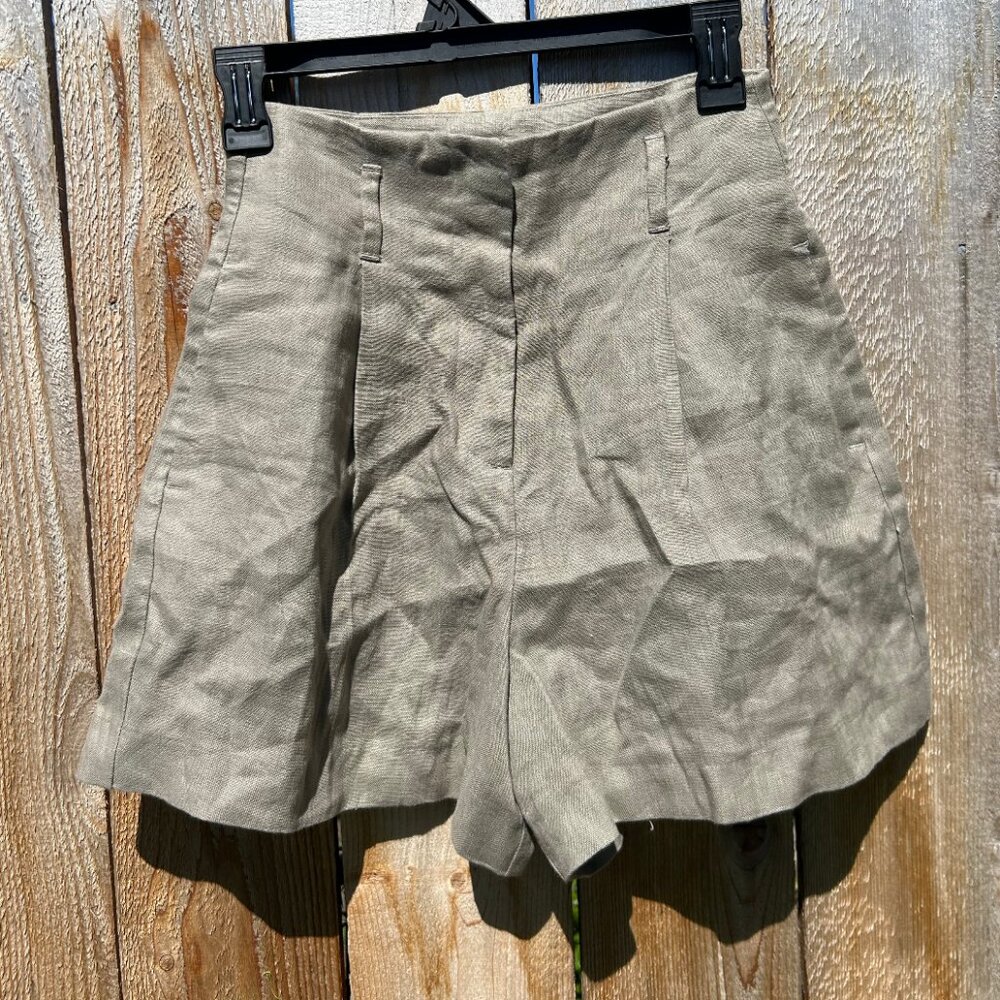 Zara High Waist Tan Linen Short- Women's XS